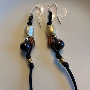 ARTISAN Black Pearl and Golden Baroque Pearl Sterling Earrings